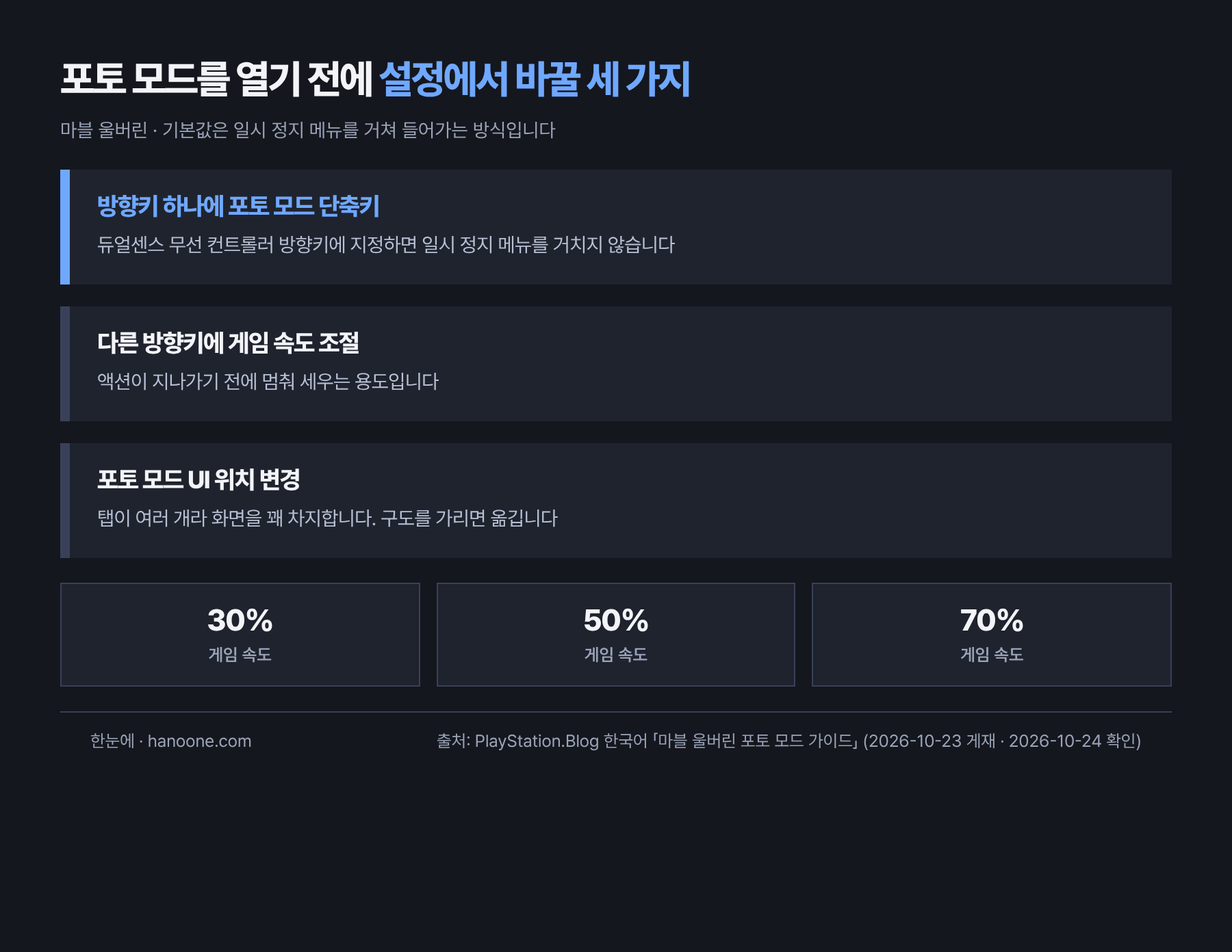 마블 울버린 포토 모드에 들어가기 전에 설정에서 바꿀 세 가지